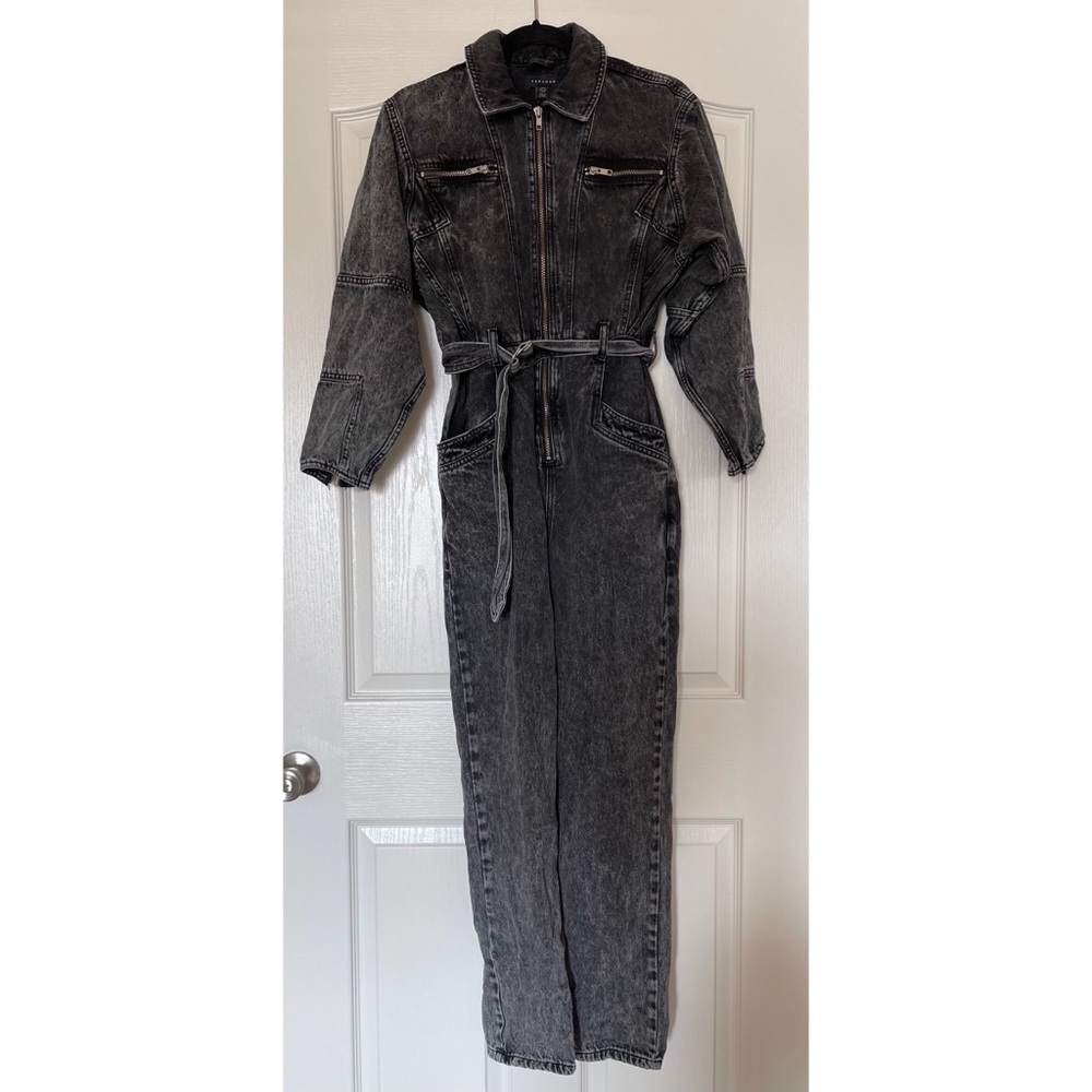 Topshop Black Acid Wash Denim Boilersuit